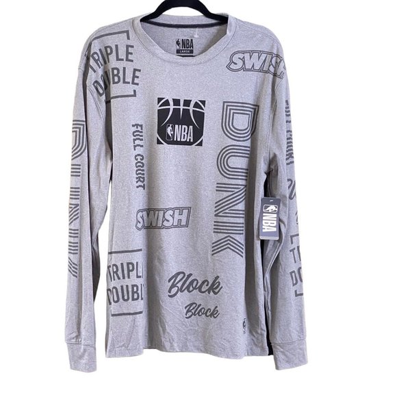 NWT NBA Mens Gray Spell Out Word/Logo Long Sleeve Crew Neck T Shirt Size Large L - Picture 3 of 15